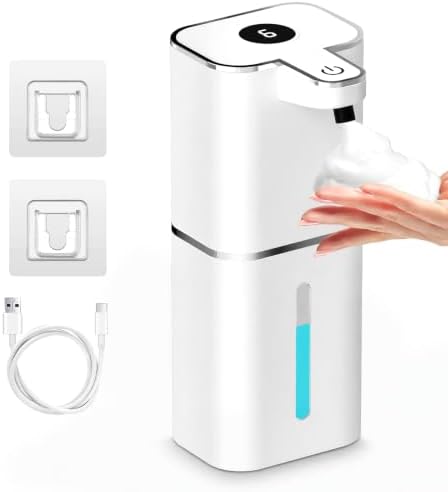 Distributeur Savon Automatique de Mouvement Infrarouge 400ML, 6 Vitesses | Distributeur Savon Mousse Blanc, Rechargeable par USB, Étanche IPX5 pour Salle de Bain, Cuisine, Bureau, Hotel, Toilettes