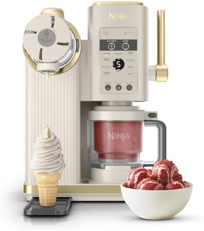Ninja CREAMi Sorbetière Scoop and Swirl avec 2 pots, 13 modes NC701EUSTGD | pour réaliser crèmes glacées, glaces à l’italienne, gelatos, sorbets, milkshakes et plus, option Extra, Pierre/Or