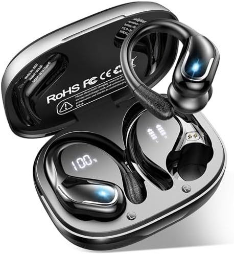 Ecouteurs Bluetooth Sans Fil Sport, 75H Autonomie, Son Personnalisé via App | Oreillette Bluetooth 5.4, Son HiFi 14,2 mm, 4 Mic ENC, IPX8 Étanche, Charge Rapide USB-C, LED Display,Anti-Chute pour Running