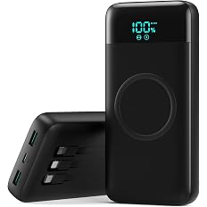 Batterie Externe sans Fil 10000mAh, 7 en 1 Powerbank Fast Charging