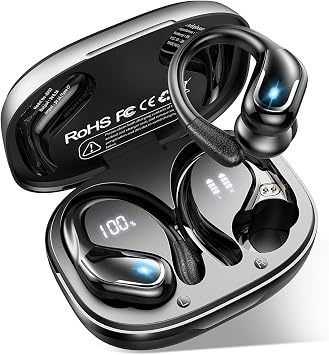 Ecouteurs Bluetooth Sans Fil Sport, 75H Autonomie, Son Personnalisé via App | Oreillette Bluetooth 5.4, Son HiFi 14,2 mm, 4 Mic ENC, IPX8 Étanche, Charge Rapide USB-C, LED Display,Anti-Chute pour Running
